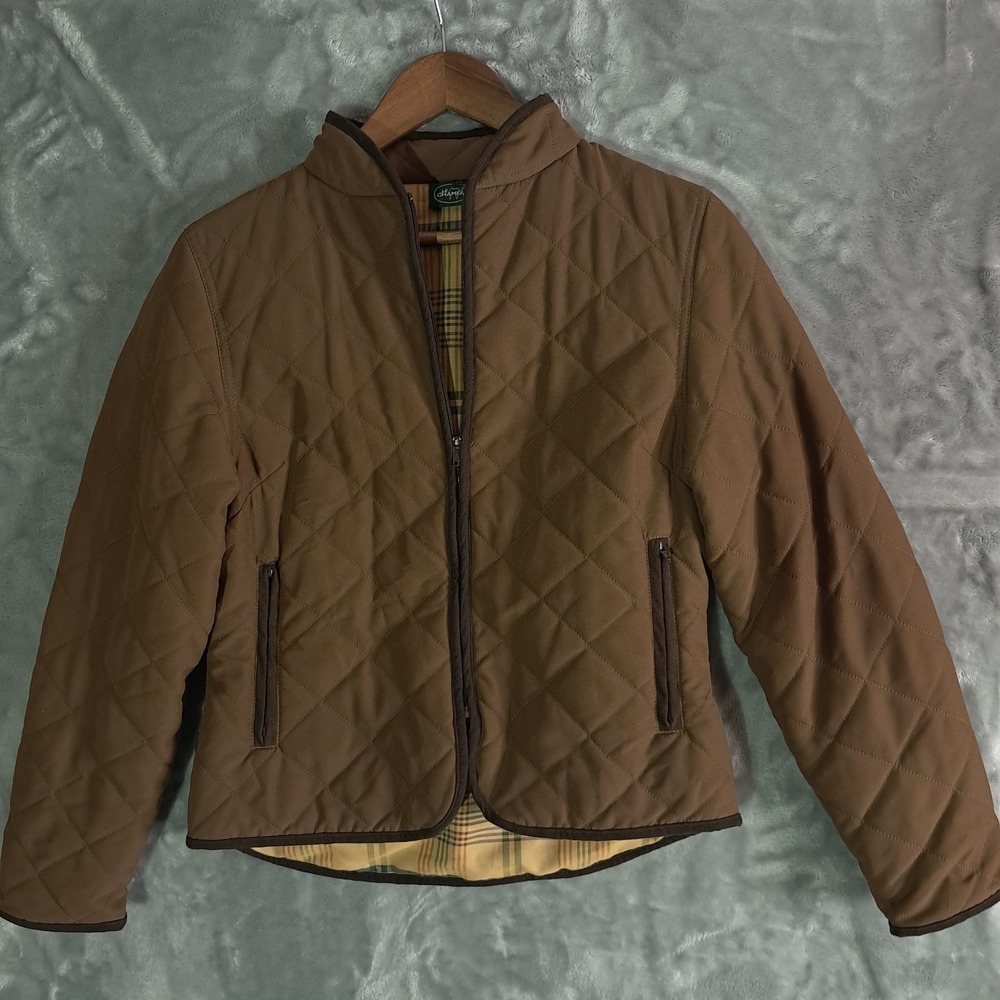 Le Chameau Quilted Jacket Women's Size M Brown Country Plaid Lined Lightweight